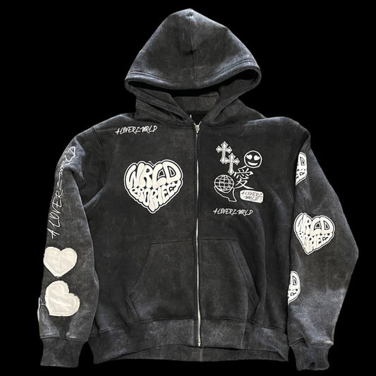 Acid Wash Zip Up Hoodie